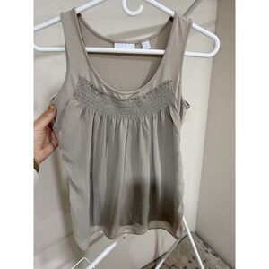 Y2K New York & Company Smocked Chiffon Tank Top Beige Stretch Women S